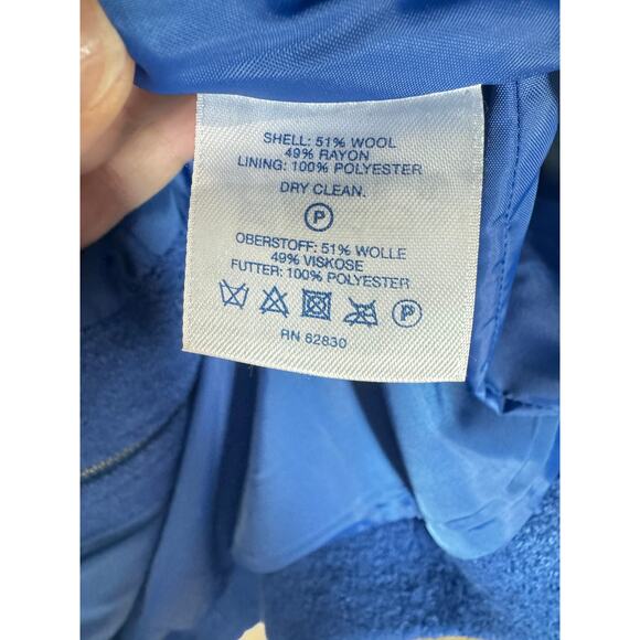 Womens Lands End Wool Blend Coat Jacket Blue Zip Front Size 10 Classic Preppy - Picture 8 of 10